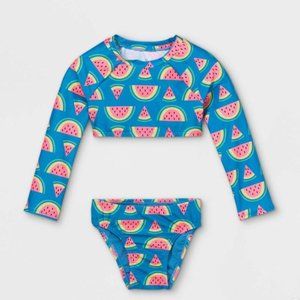 Cat & Jack Toddler Girls' Wrap Crop Watermelon Long Sleeve Rash Guard Set